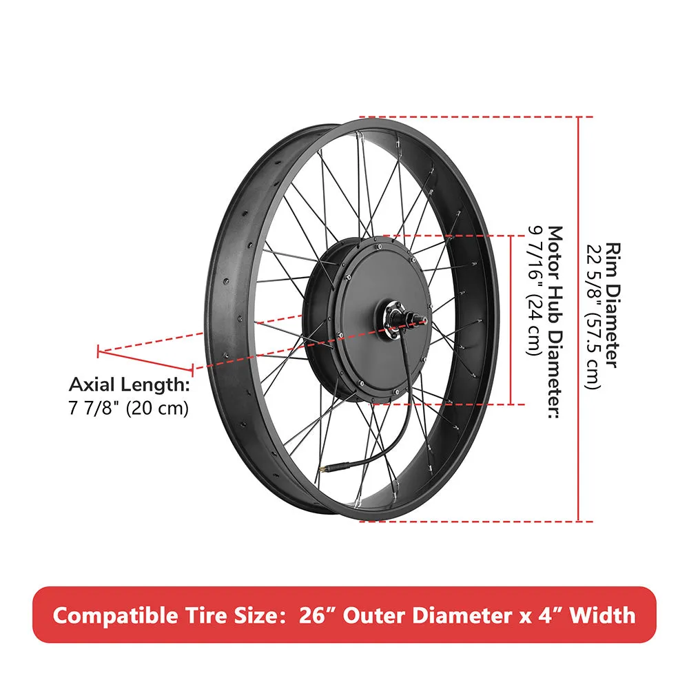 Yescom 26" Electric Bicycle Motor Front Wheel Fat Tire Kit 48v 1000w