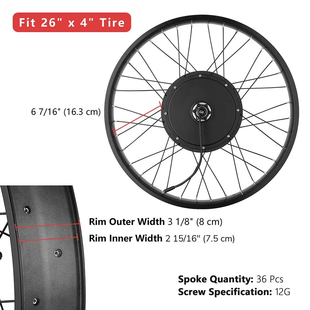 Yescom 26" Electric Bicycle Motor Front Wheel Fat Tire Kit 48v 1000w